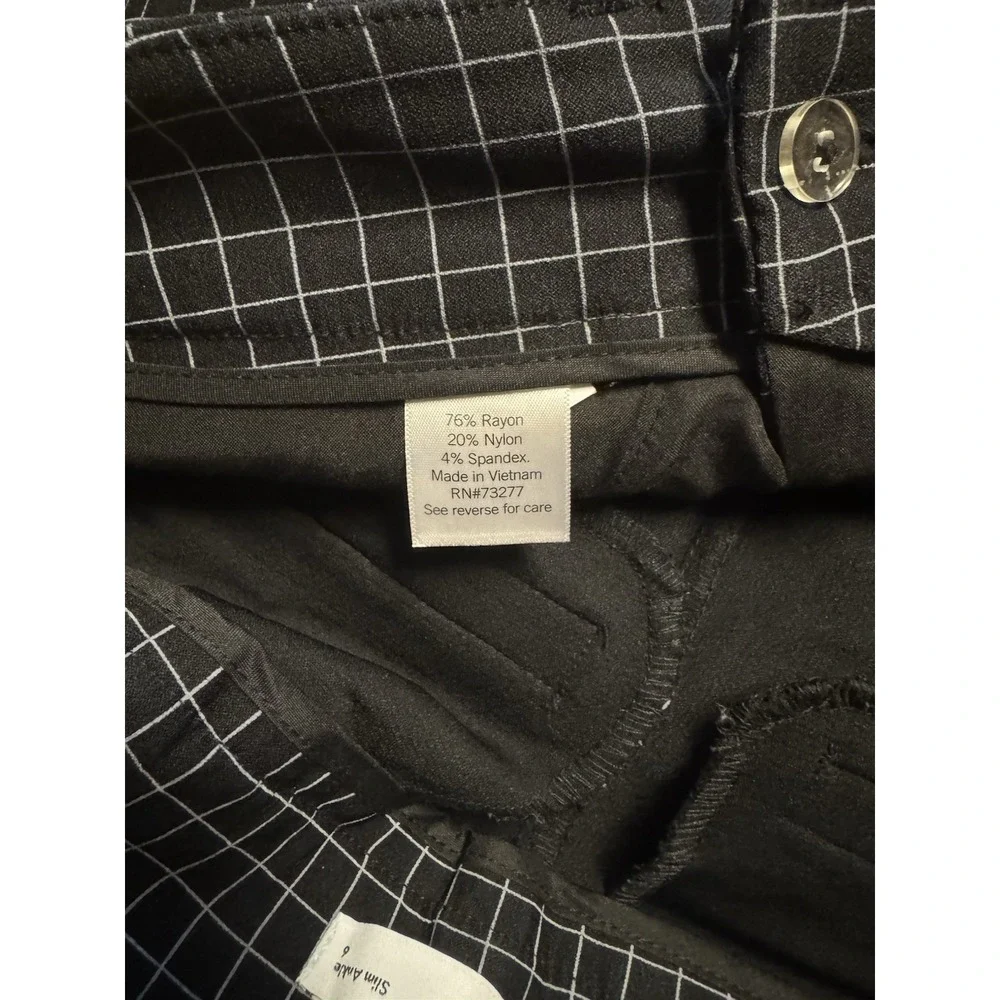 Nine West Women's Black Checked Trousers‎ Size 6 Slim Ankle Rayon Nylon Stretchy
